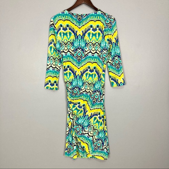 Natori Tribal Print Wrap Dress Women’s Size S Surplice V Neckline Knit Colorful - Picture 5 of 7